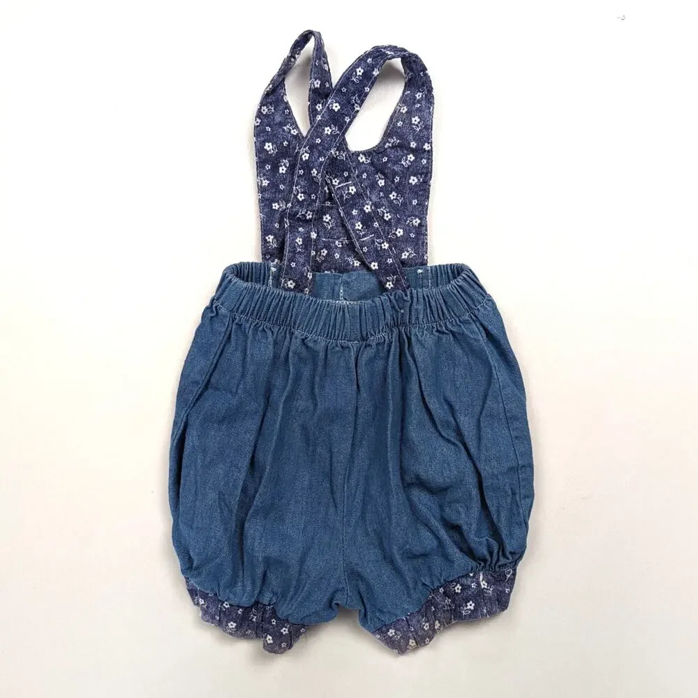Vintage Beluga Blues Romper Baby Girls Size 12m Blue Floral Bubble Overalls